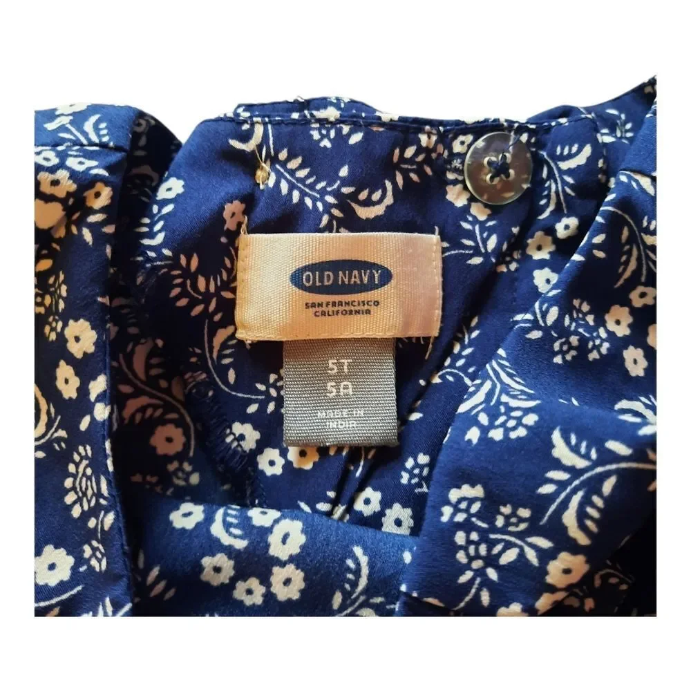 Old Navy Navy Blue Floral Kids Blouse